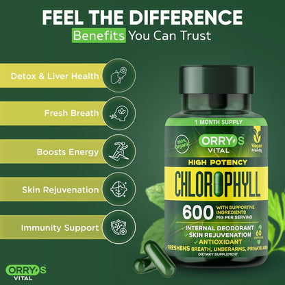 Chlorophyll Capsules - 60 Vegan Chlorophyll Pills - Natural Internal Deodorant to Detox Body Odor, Skin, Armpits & Private Parts - Supports Immunity, Gut Health & Digestion