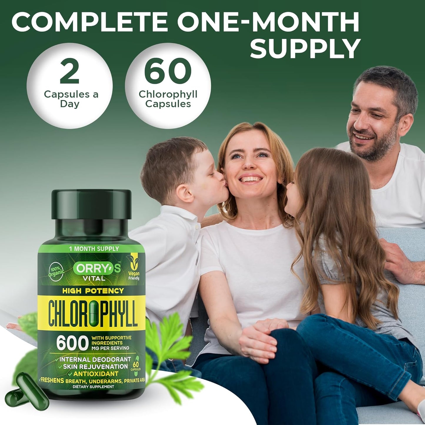 Chlorophyll Capsules - 60 Vegan Chlorophyll Pills - Natural Internal Deodorant to Detox Body Odor, Skin, Armpits & Private Parts - Supports Immunity, Gut Health & Digestion