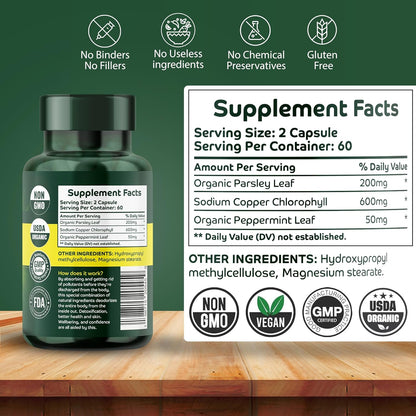 Chlorophyll Capsules - 60 Vegan Chlorophyll Pills - Natural Internal Deodorant to Detox Body Odor, Skin, Armpits & Private Parts - Supports Immunity, Gut Health & Digestion